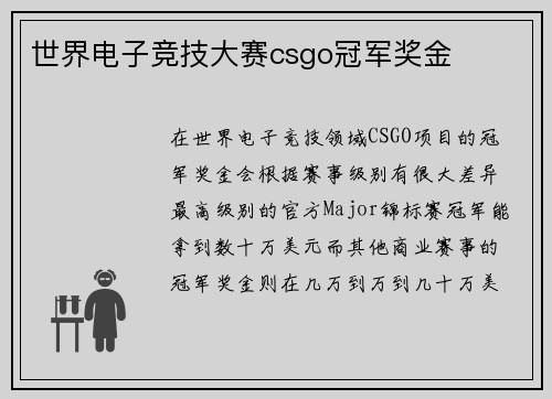 世界电子竞技大赛csgo冠军奖金